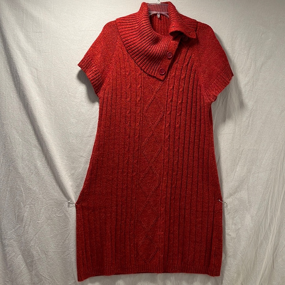 Red Sweater Dress with Cowl Neck and Cap Sleeves By Pink Blush 2X